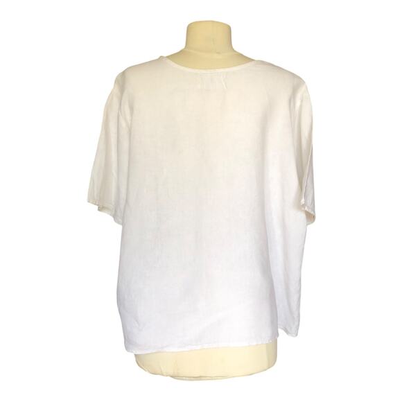 Nordstorm Flax Resort Women's White Linen Shirt Short Sleeve Round Neck Top - Picture 3 of 5